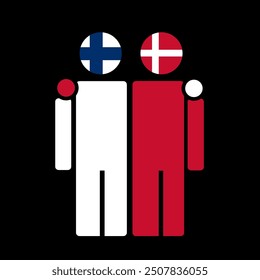 The national flags of Finland and Denmark with embracing body. Isolated vector illustration.