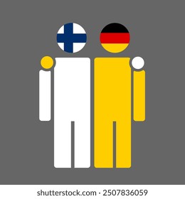 The national flags of Finland and Germany with embracing body. Isolated vector illustration.