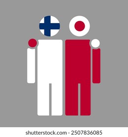 The national flags of Finland and Japan with embracing body. Isolated vector illustration.