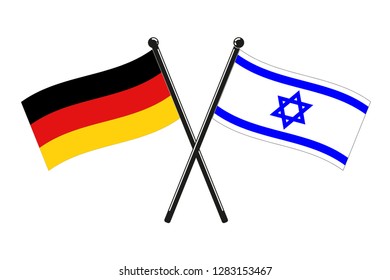 National flags of Germany and Israel crossed on the sticks isolated in the original size and proportions