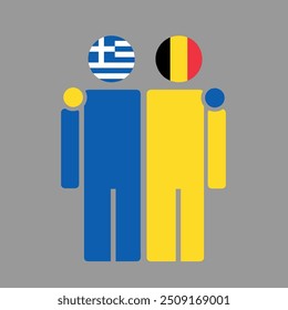The national flags of Greece and Belgium with embracing body. Isolated vector illustration.
