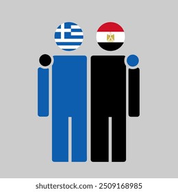 The national flags of Greece and Egypt with embracing body. Isolated vector illustration.