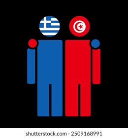 The national flags of Greece and Tunisia with embracing body. Isolated vector illustration.