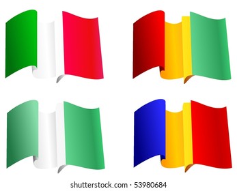 National flags Guinea, Romania, Nigeria, Italy