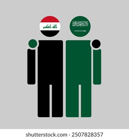 The national flags of Iraq and Saudi Arabia with embracing body. Isolated vector illustration.