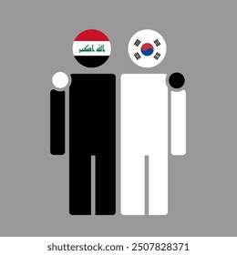 The national flags of Iraq and South Korea with embracing body. Isolated vector illustration.