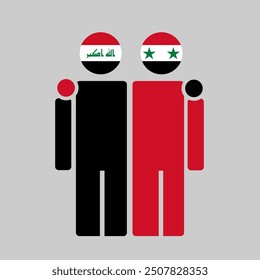 The national flags of Iraq and Syria with embracing body. Isolated vector illustration.