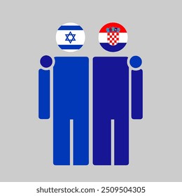 The national flags of Israel and Croatia with embracing body. Isolated vector illustration.