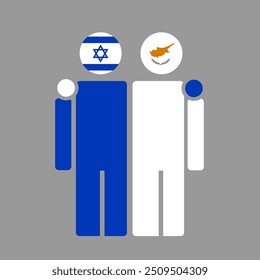 The national flags of Israel and Cyprus with embracing body. Isolated vector illustration.