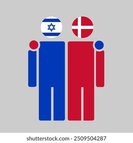 The national flags of Israel and Denmark with embracing body. Isolated vector illustration.