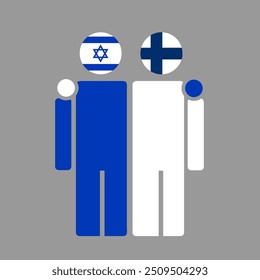 The national flags of Israel and Finland with embracing body. Isolated vector illustration.