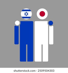 The national flags of Israel and Japan with embracing body. Isolated vector illustration.