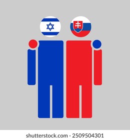 The national flags of Israel and Slovakia with embracing body. Isolated vector illustration.