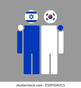 The national flags of Israel and South Korea with embracing body. Isolated vector illustration.