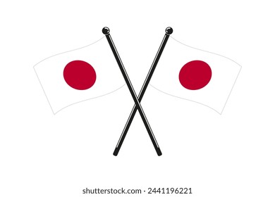 national flags of Japan crossed on the sticks in the original colours and proportions