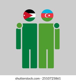 The national flags of Jordan and Azerbaijan with embracing body. Isolated vector illustration.