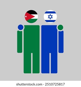The national flags of Jordan and Israel with embracing body. Isolated vector illustration.