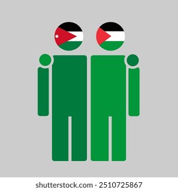 The national flags of Jordan and Palestine with embracing body. Isolated vector illustration.
