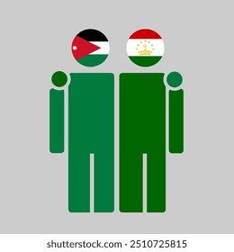 
The national flags of Jordan and Tajikistan with embracing body. Isolated vector illustration.