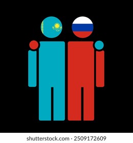 The national flags of Kazakhstan and Russia with embracing body. Isolated vector illustration.