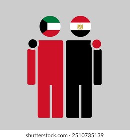 The national flags of Kuwait and Egypt with embracing body. Isolated vector illustration.