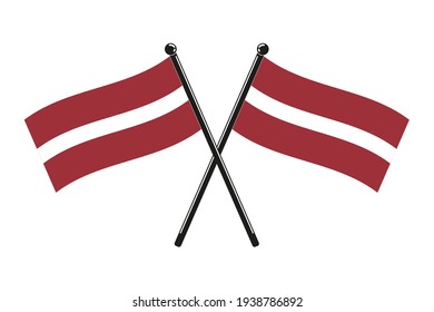 national flags of  Latvia crossed,  in the original colours on the sticks