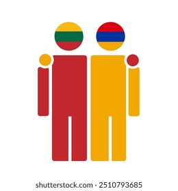 The national flags of Lithuania and Armenia with embracing body. Isolated vector illustration.