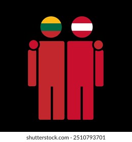 The national flags of Lithuania and Austria with embracing body. Isolated vector illustration.