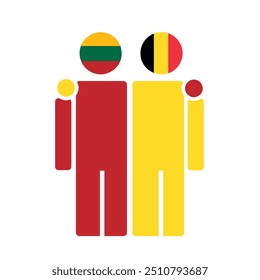The national flags of Lithuania and Belgium with embracing body. Isolated vector illustration.