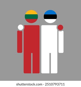 The national flags of Lithuania and Estonia with embracing body. Isolated vector illustration.