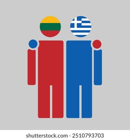 The national flags of Lithuania and Greece with embracing body. Isolated vector illustration.
