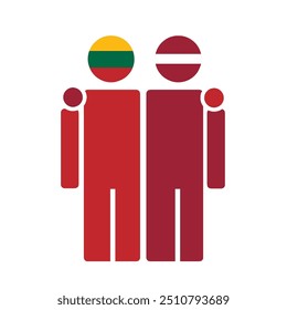 The national flags of Lithuania and Latvia with embracing body. Isolated vector illustration.