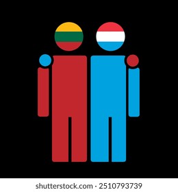 The national flags of Lithuania and Luxembourg with embracing body. Isolated vector illustration.