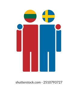 The national flags of Lithuania and Sweden with embracing body. Isolated vector illustration.