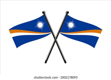national flags of  Marshall Islands, in the original colours crossed  on the sticks