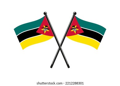 national flags of Mozambique in the original colours crossed on the sticks