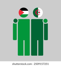 The national flags of Palestine and Algerian with embracing body. Isolated vector illustration.