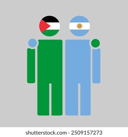 The national flags of Palestine and Argentina with embracing body. Isolated vector illustration.