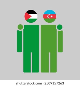 As bandeiras nacionais da Palestina e do Azerbaijão com o corpo abraçando. Ilustração isolada de vetor.