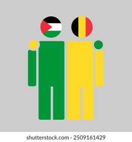 The national flags of Palestine and Belgium with embracing body. Isolated vector illustration.
