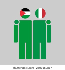 The national flags of Palestine and Italy with embracing body. Isolated vector illustration.