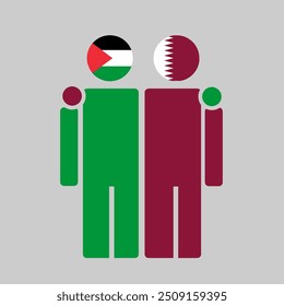 The national flags of Palestine and Qatar with embracing body. Isolated vector illustration.