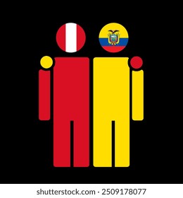 The national flags of Peru and Ecuador with embracing body. Isolated vector illustration.
