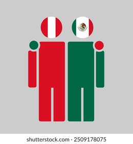 The national flags of Peru and Mexico with embracing body. Isolated vector illustration.