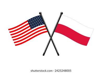 national flags of Poland and Usa crossed on the sticks in the original colours