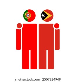 The national flags of Portugal and East Timor with embracing body. Isolated vector illustration.