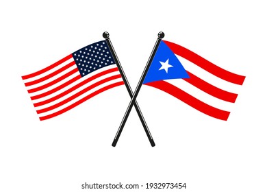 national flags of Puerto Rico and Usa crossed on the sticks in the original colours