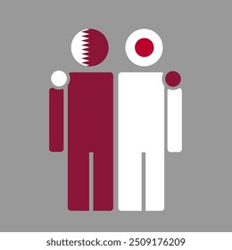 The national flags of Qatar and Japan with embracing body. Isolated vector illustration.