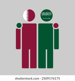 The national flags of Qatar and Saudi Arabia with embracing body. Isolated vector illustration.
