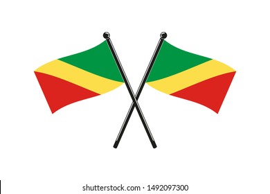 national flags of Republic of the Congo,  in the original colours on the sticks